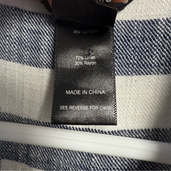 Ali Miles Linen Blend Roll Tab Sleeve Mixed Stripes Button Front Shirt Size XS - Picture 3 of 7